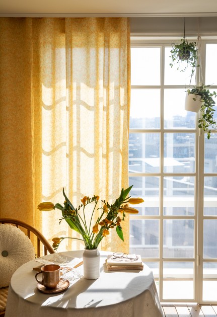봄날의 꽃 쉬폰 커튼 [옐로우]<br>사계절 디자인 커튼